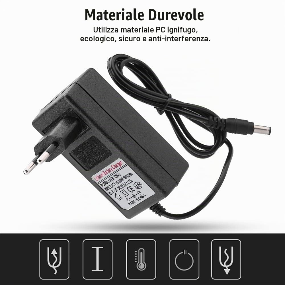 Gowenic caricabatterie litio 12,6V 2A LED alimentatore